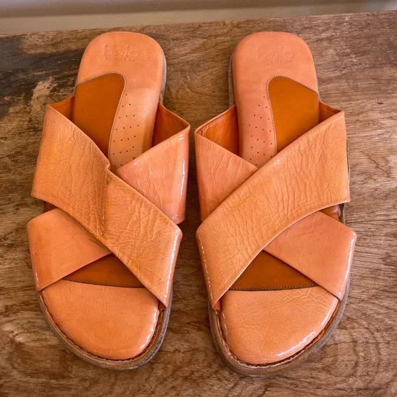 bolo Italian Designer Orange Leather Padded Comfort Sandals Men’s 11 ITALY NICE! - Picture 5 of 12